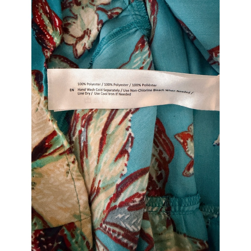 Band of the Free M Turquoise Floral Tiered Maxi Sundress Boho Vacation Wedding - Picture 6 of 10